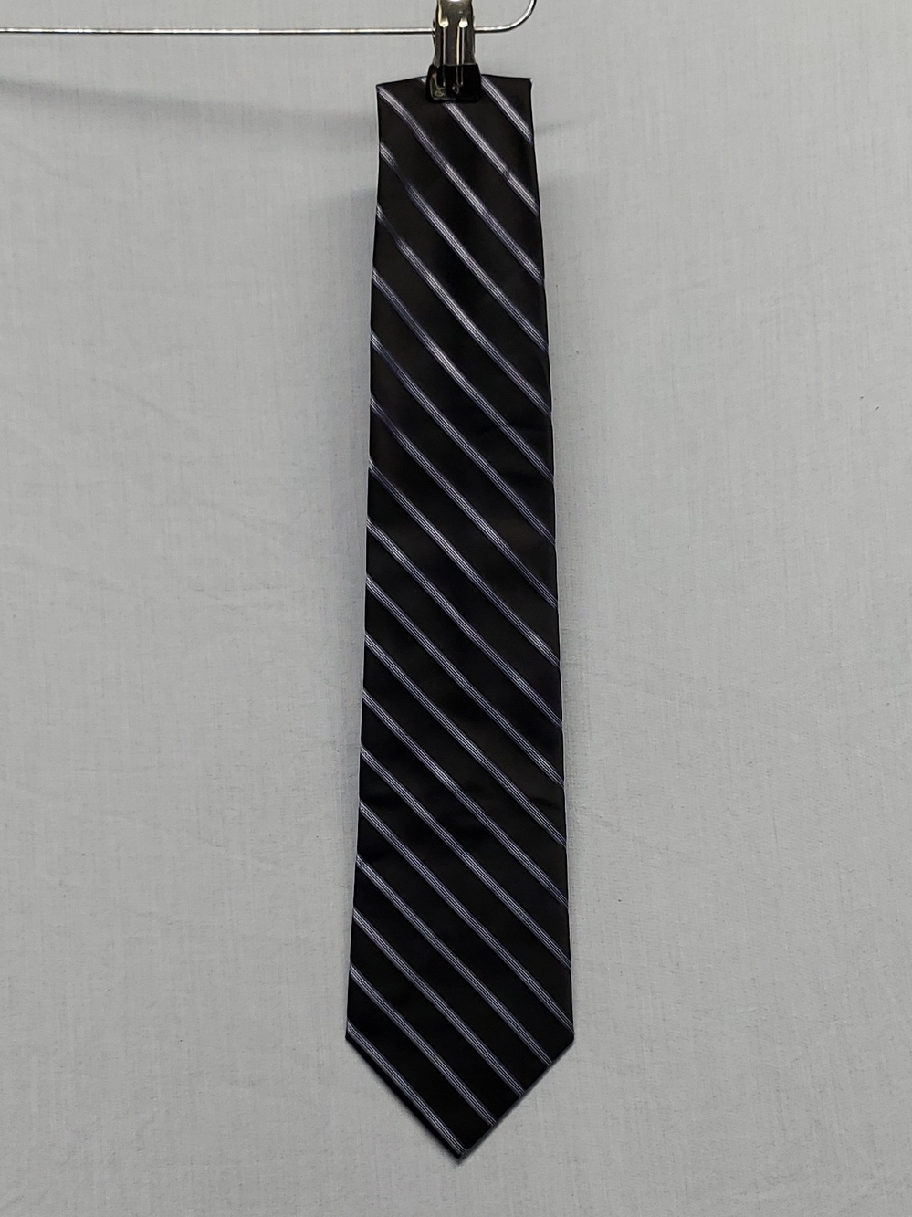 Liz Claiborne Black Tie with Silver Diagonal Stripes